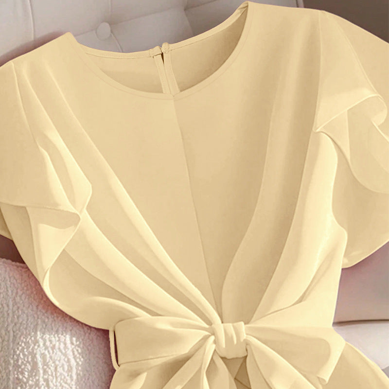 Women's Elegant Short-sleeved Thin Shirt Lace-up Pullover