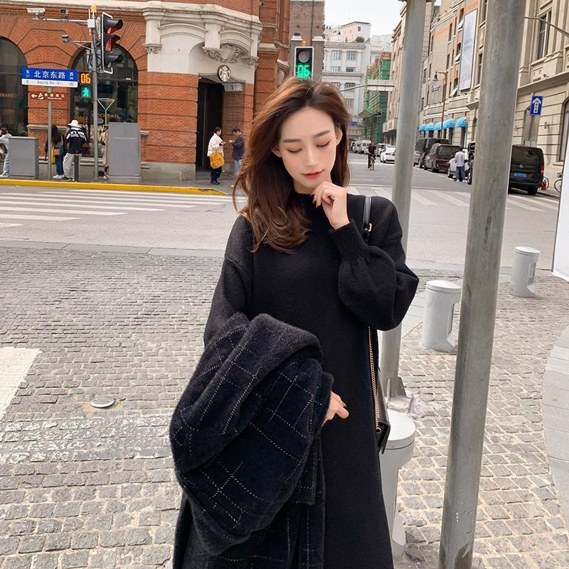 Half High Collar Long Sweater Dress Women Autumn And Winter Base Mid-length