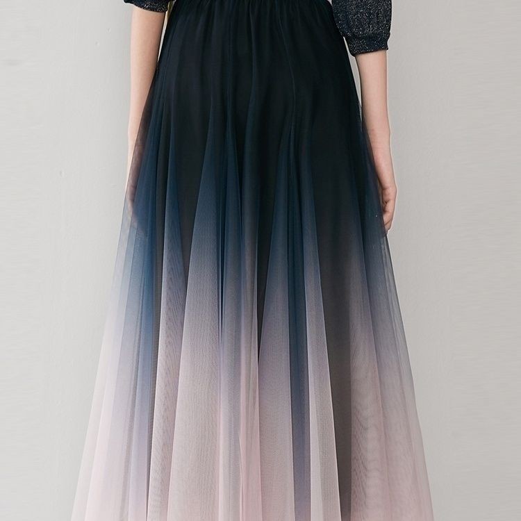 Mesh High Waist Large Swing A- Line Gradient Skirt