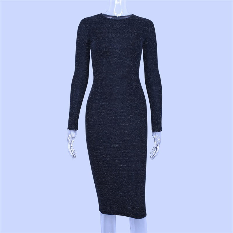 Cross-borderlong Sleeve Elegant Black Winter Dress