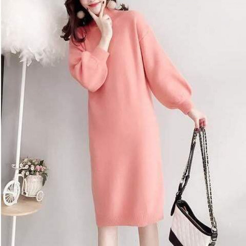 Half High Collar Long Sweater Dress Women Autumn And Winter Base Mid-length
