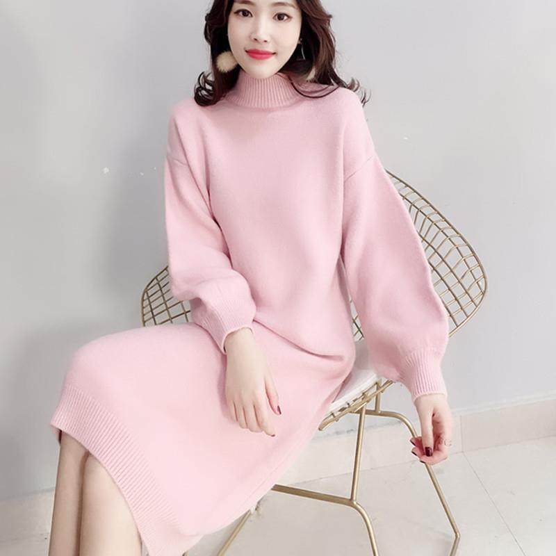 Half High Collar Long Sweater Dress Women Autumn And Winter Base Mid-length