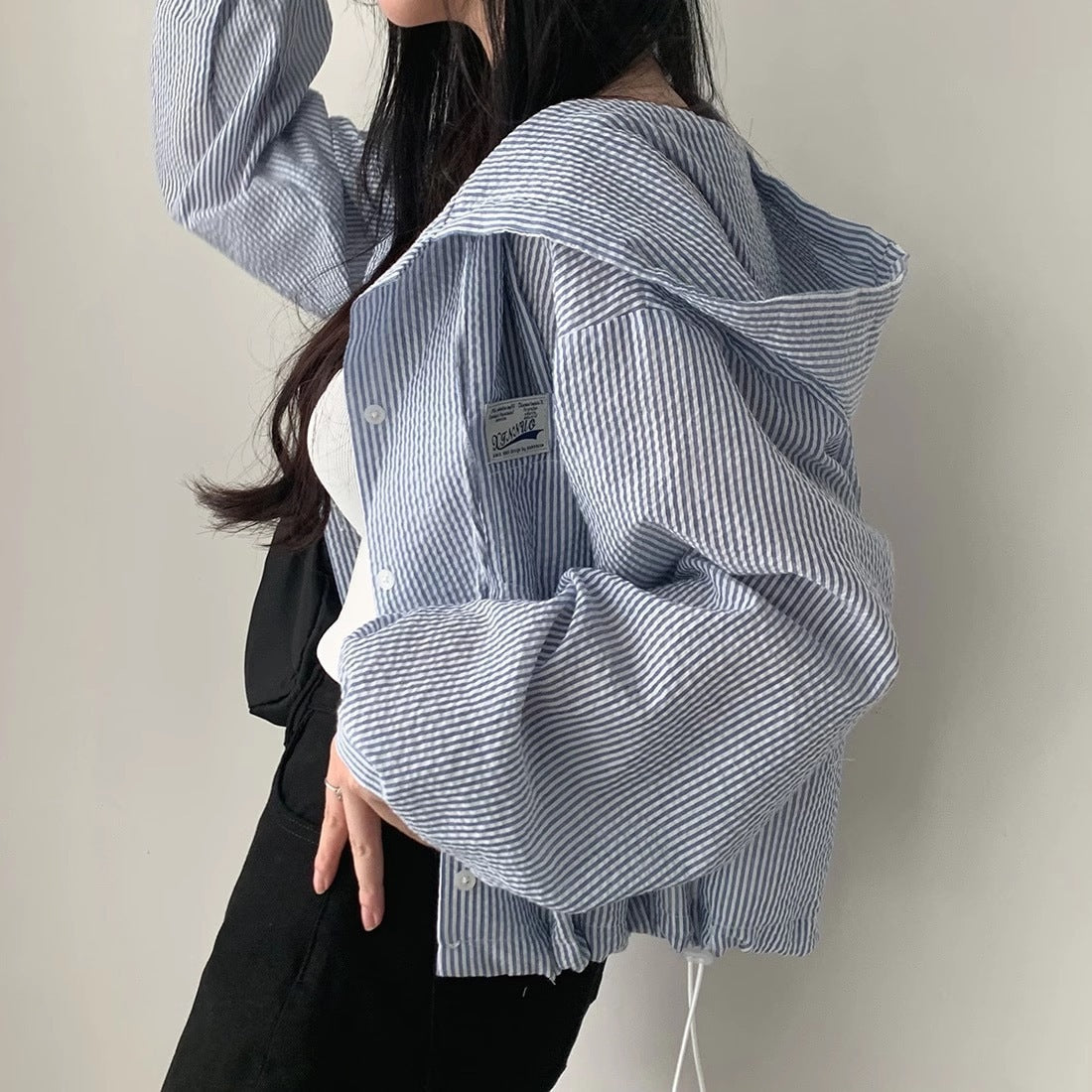 Contrast Color Hooded Buckle Loose Leisure All-matching Short Coat