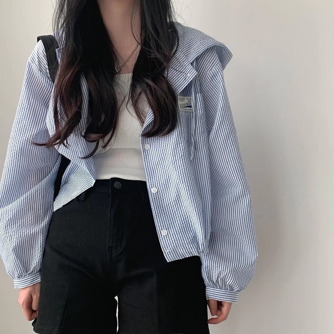 Contrast Color Hooded Buckle Loose Leisure All-matching Short Coat