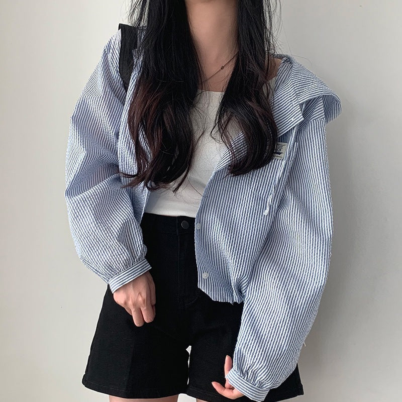 Contrast Color Hooded Buckle Loose Leisure All-matching Short Coat
