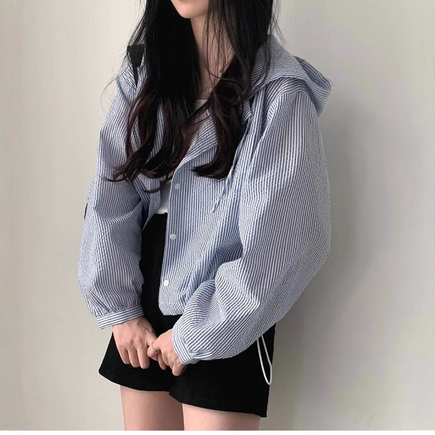 Contrast Color Hooded Buckle Loose Leisure All-matching Short Coat