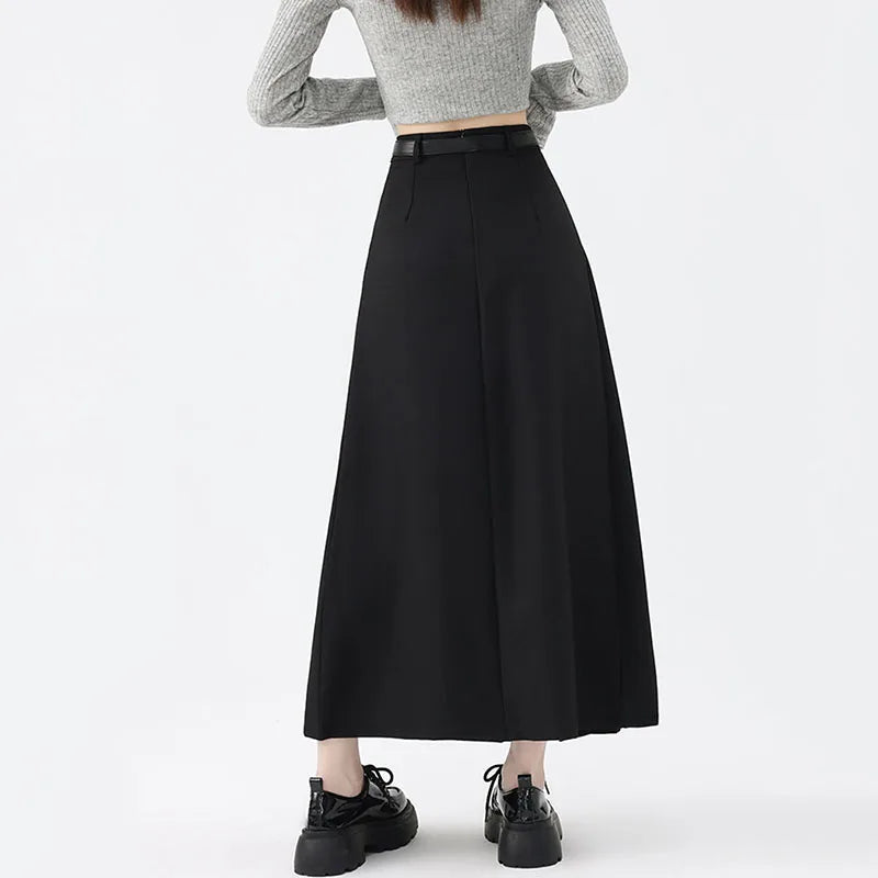 Fashion Skirts for Women Elegant Skirts with Belt Women Pleated Skirts Vintage Long Skirts for Women Clothing Female Streetwear