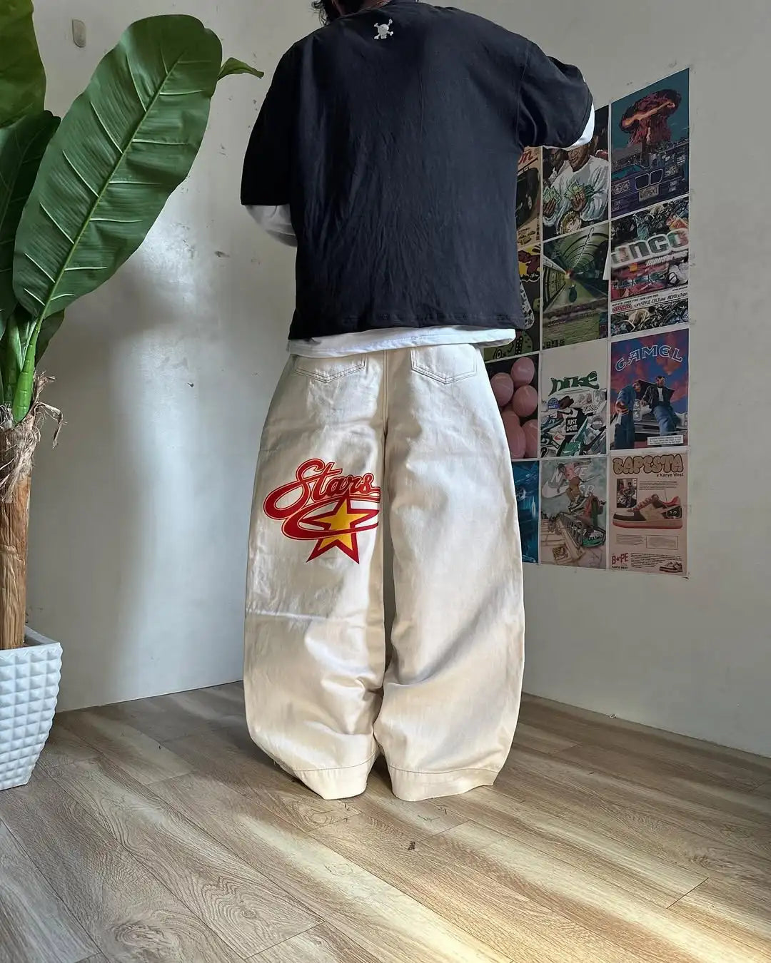 American Baggy Washed Jeans Retro Harajuku Cartoon Print Straight-Shirt-Legging Pants Men Casual Loose Hip Hop Streetwear Women
