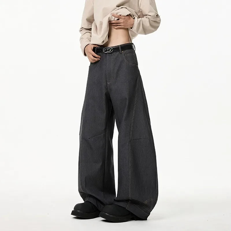 American Baggy Denim Pants Men Scimitar Wide Leg Hip Hop Jeans Man Retro High Street Mens Casual Pants Streetwear Y2K Trousers
