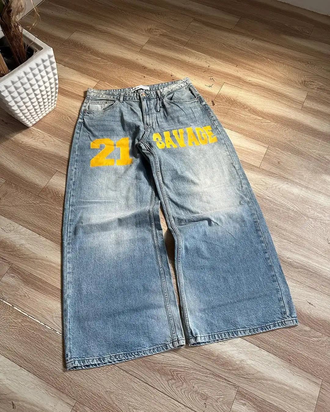 American Baggy Washed Jeans Retro Harajuku Cartoon Print Straight-Shirt-Legging Pants Men Casual Loose Hip Hop Streetwear Women