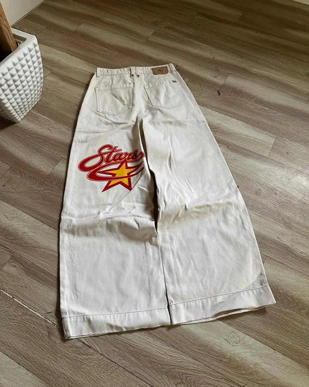 American Baggy Washed Jeans Retro Harajuku Cartoon Print Straight-Shirt-Legging Pants Men Casual Loose Hip Hop Streetwear Women