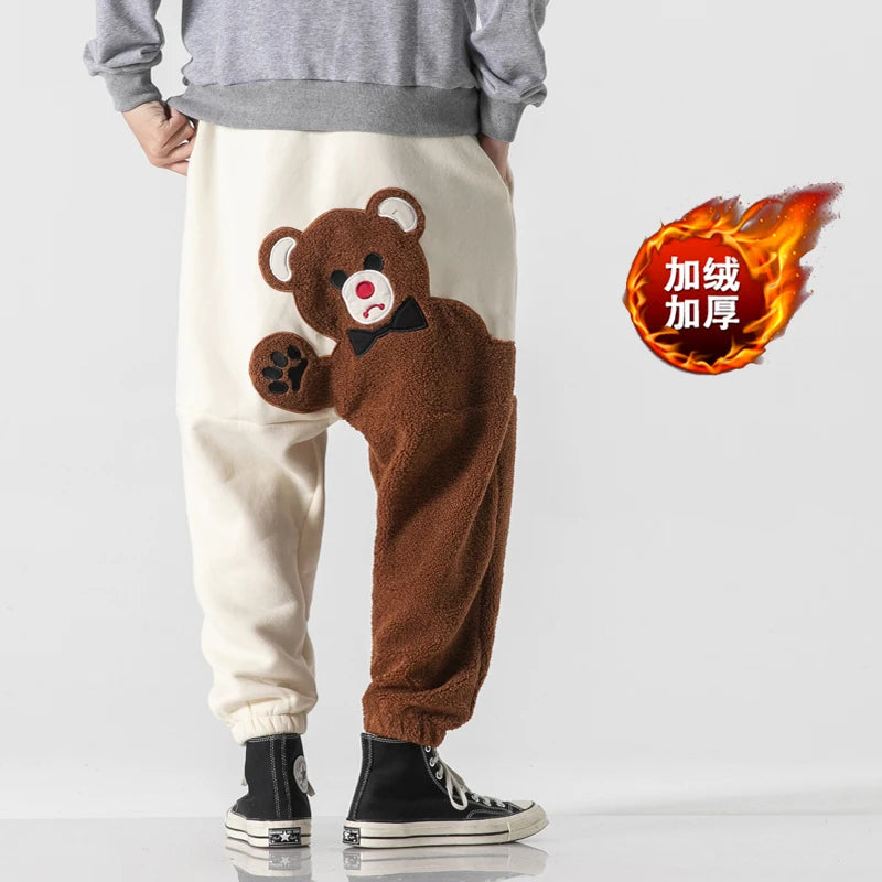 Baggy Man Pants Winter Fashion Lamb Wool Drawstring Sweat Pants Mens Thick Warm Harajuku Casual Trousers Men Clothing Streetwear