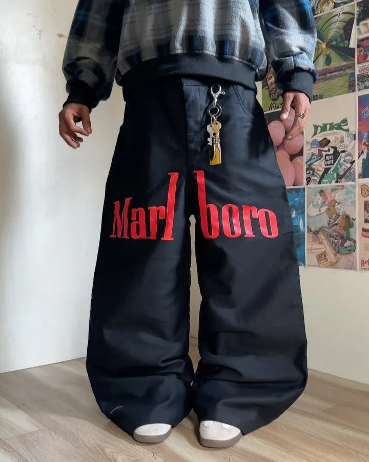 American Baggy Washed Jeans Retro Harajuku Cartoon Print Straight-Shirt-Legging Pants Men Casual Loose Hip Hop Streetwear Women