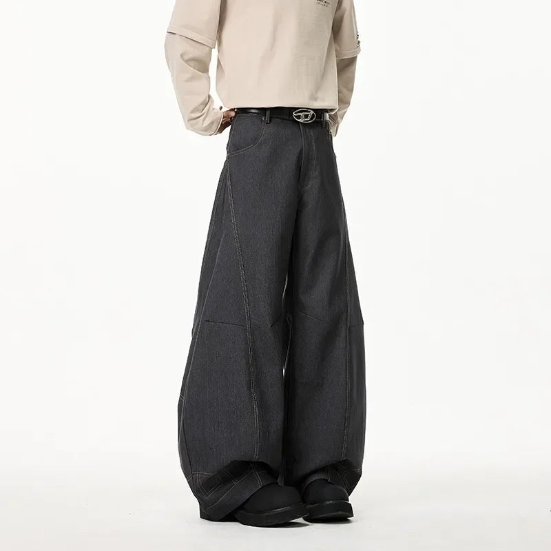 American Baggy Denim Pants Men Scimitar Wide Leg Hip Hop Jeans Man Retro High Street Mens Casual Pants Streetwear Y2K Trousers