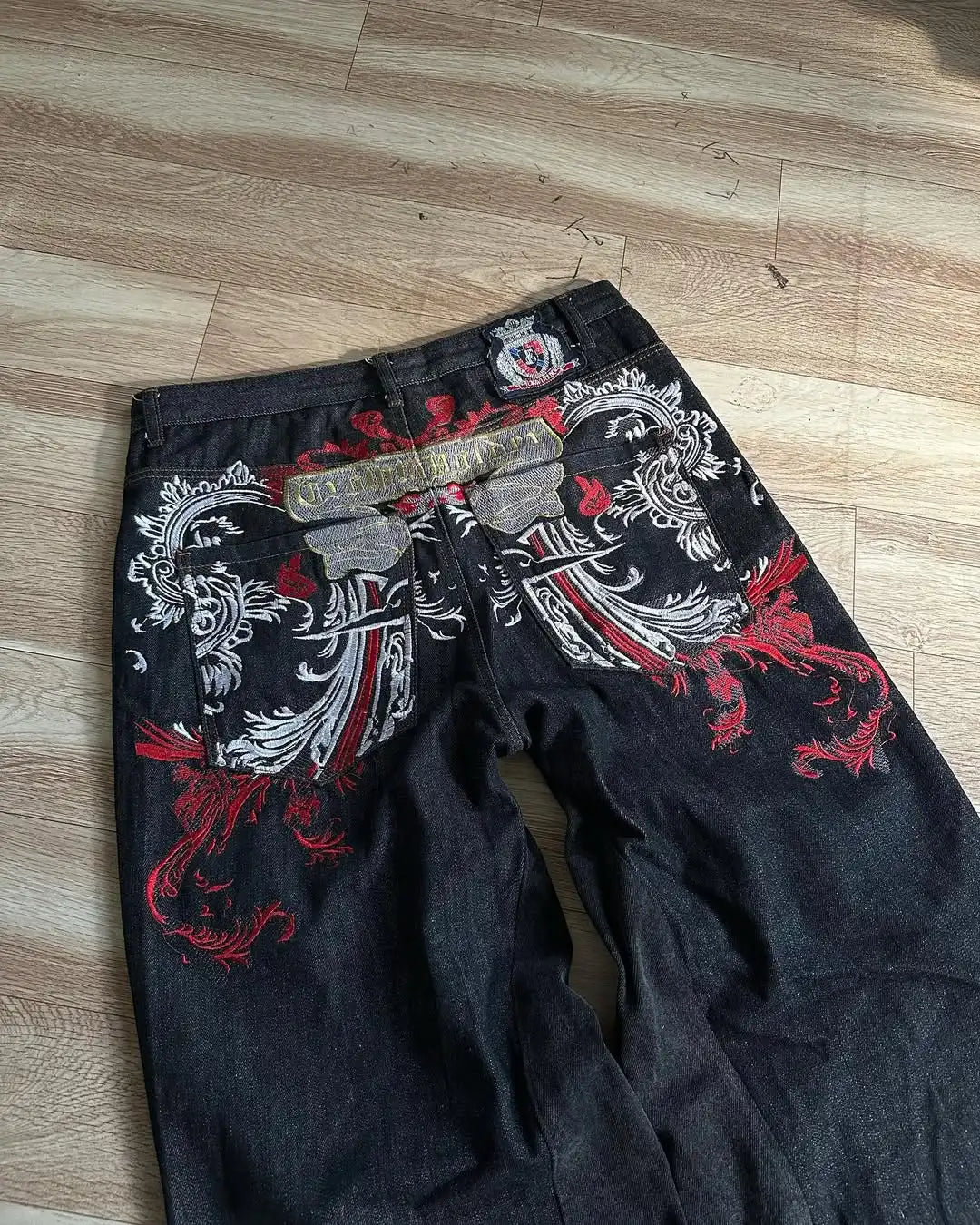 American Baggy Washed Jeans Retro Harajuku Cartoon Print Straight-Shirt-Legging Pants Men Casual Loose Hip Hop Streetwear Women