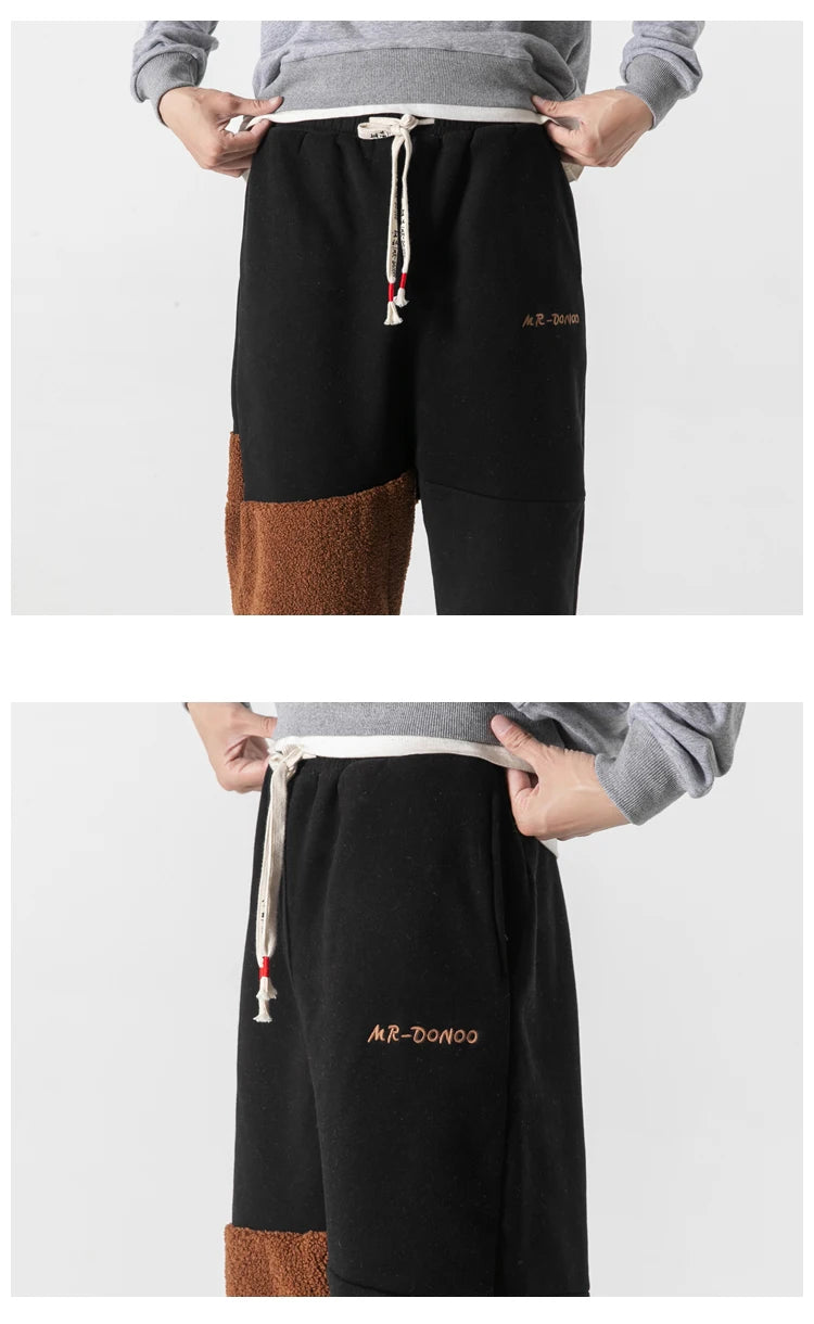 Baggy Man Pants Winter Fashion Lamb Wool Drawstring Sweat Pants Mens Thick Warm Harajuku Casual Trousers Men Clothing Streetwear