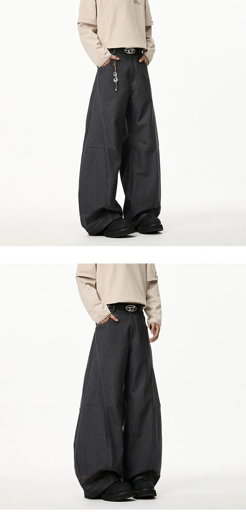 American Baggy Denim Pants Men Scimitar Wide Leg Hip Hop Jeans Man Retro High Street Mens Casual Pants Streetwear Y2K Trousers