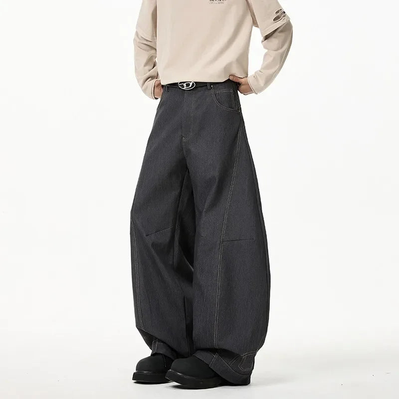 American Baggy Denim Pants Men Scimitar Wide Leg Hip Hop Jeans Man Retro High Street Mens Casual Pants Streetwear Y2K Trousers