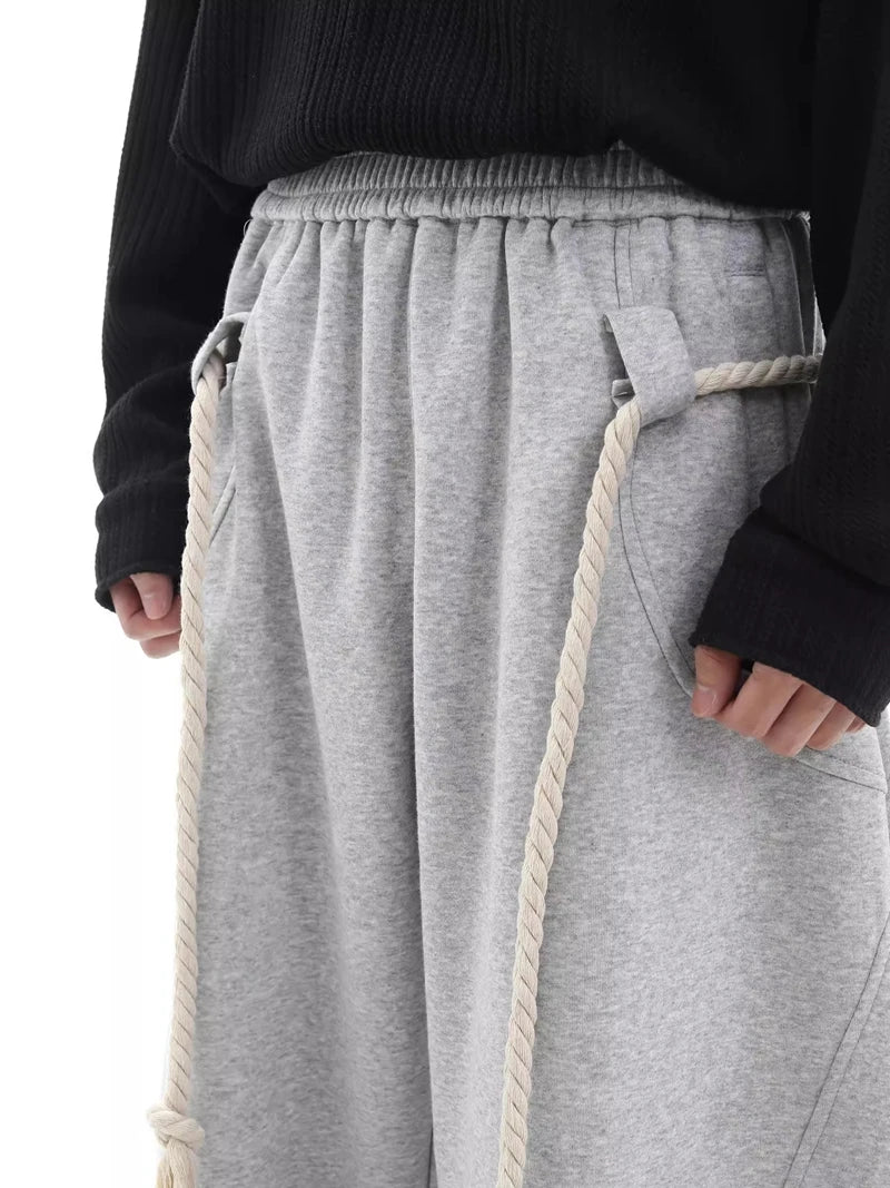 Baggy Sweatpants Men Wide Leg Gray Long Drawstring Casual Baggy Joggers Pants Curved Blade Type Design Lantern Pants Oversized