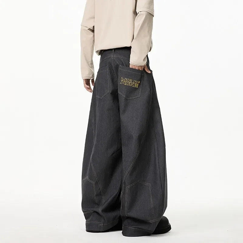 American Baggy Denim Pants Men Scimitar Wide Leg Hip Hop Jeans Man Retro High Street Mens Casual Pants Streetwear Y2K Trousers