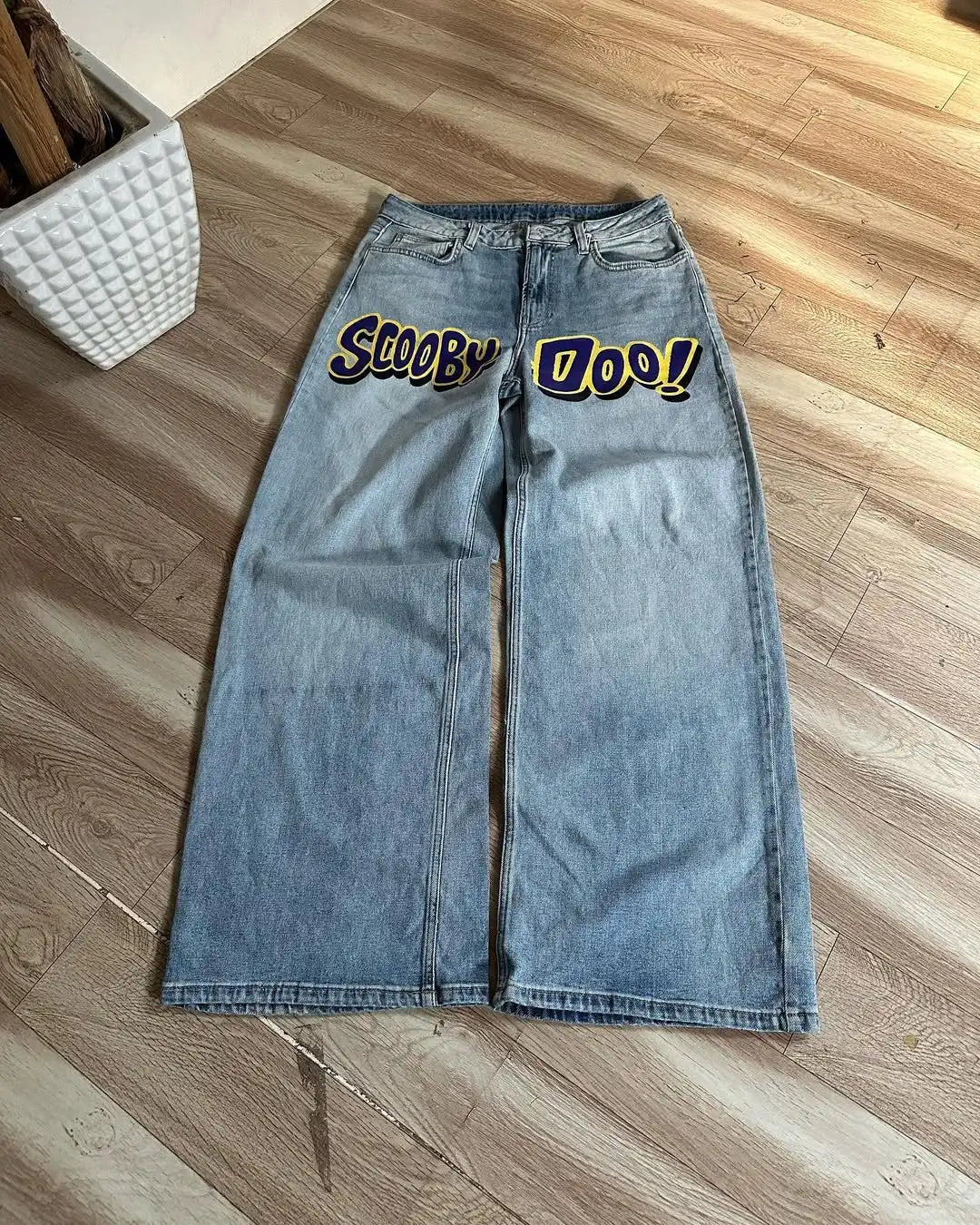 American Baggy Washed Jeans Retro Harajuku Cartoon Print Straight-Shirt-Legging Pants Men Casual Loose Hip Hop Streetwear Women