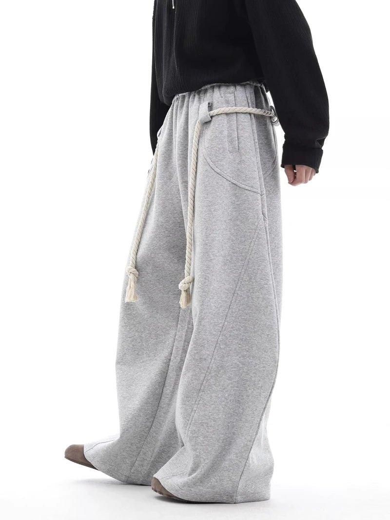Baggy Sweatpants Men Wide Leg Gray Long Drawstring Casual Baggy Joggers Pants Curved Blade Type Design Lantern Pants Oversized