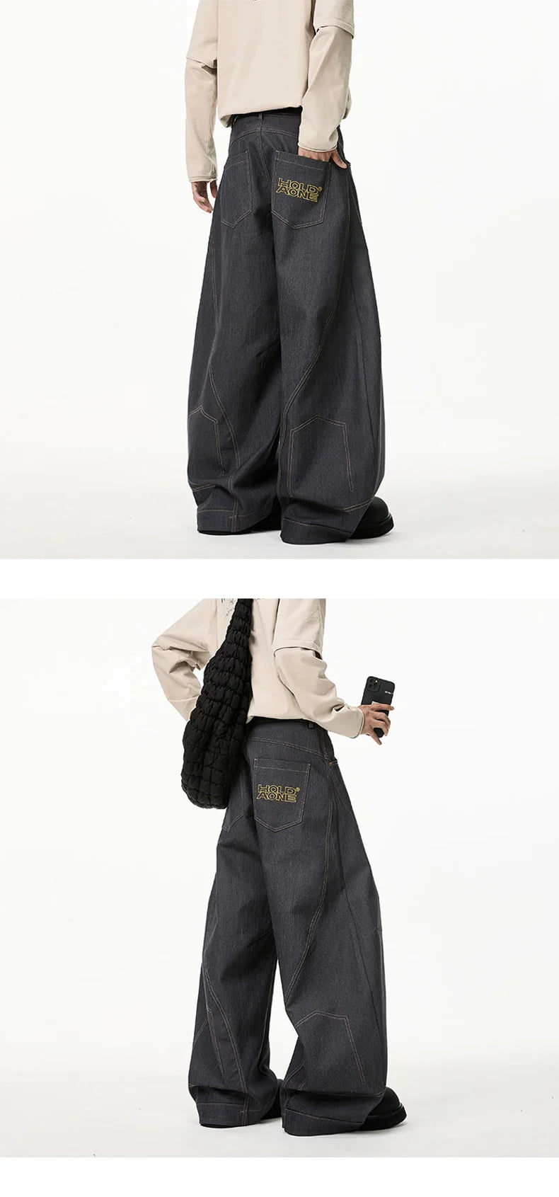 American Baggy Denim Pants Men Scimitar Wide Leg Hip Hop Jeans Man Retro High Street Mens Casual Pants Streetwear Y2K Trousers