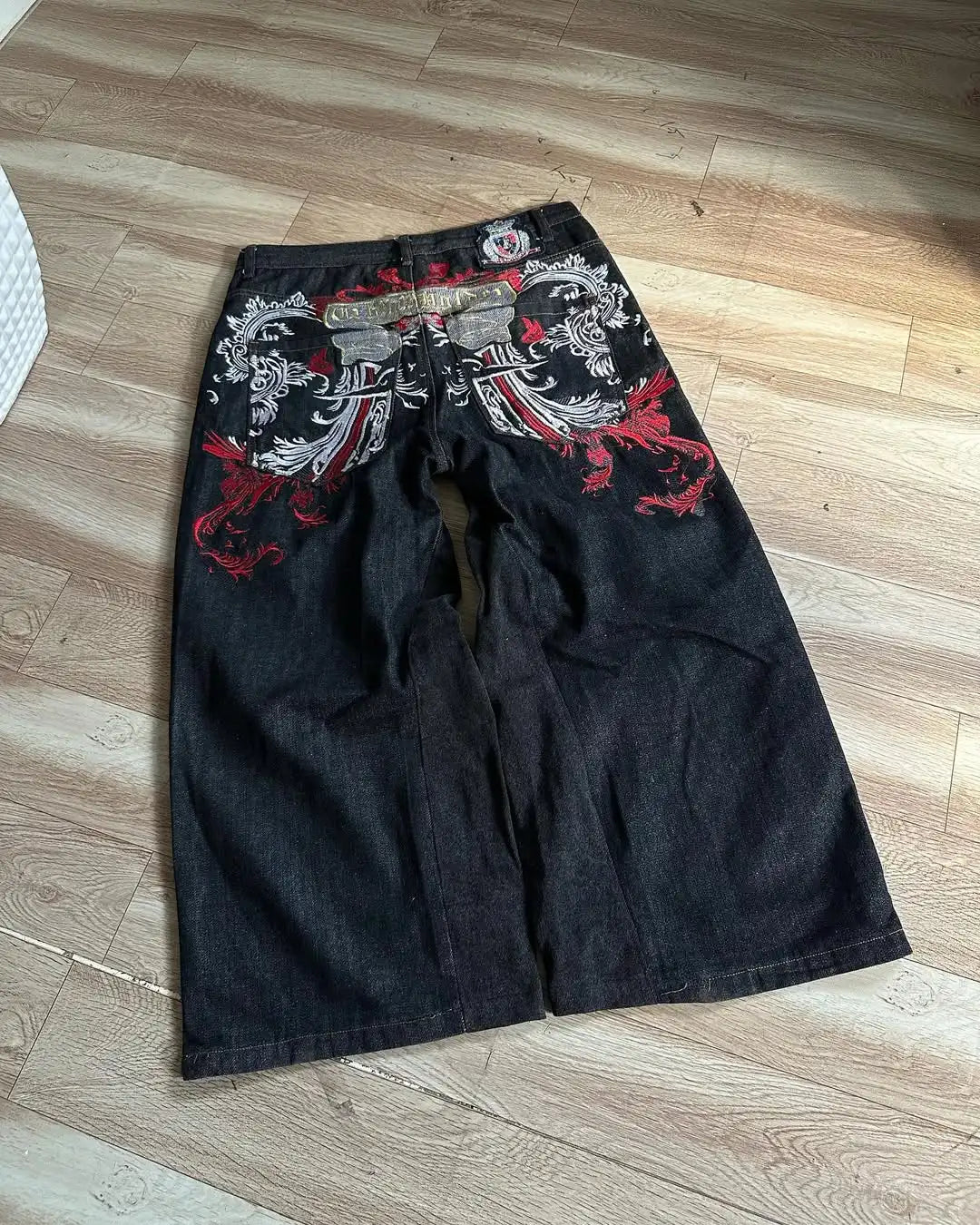 American Baggy Washed Jeans Retro Harajuku Cartoon Print Straight-Shirt-Legging Pants Men Casual Loose Hip Hop Streetwear Women