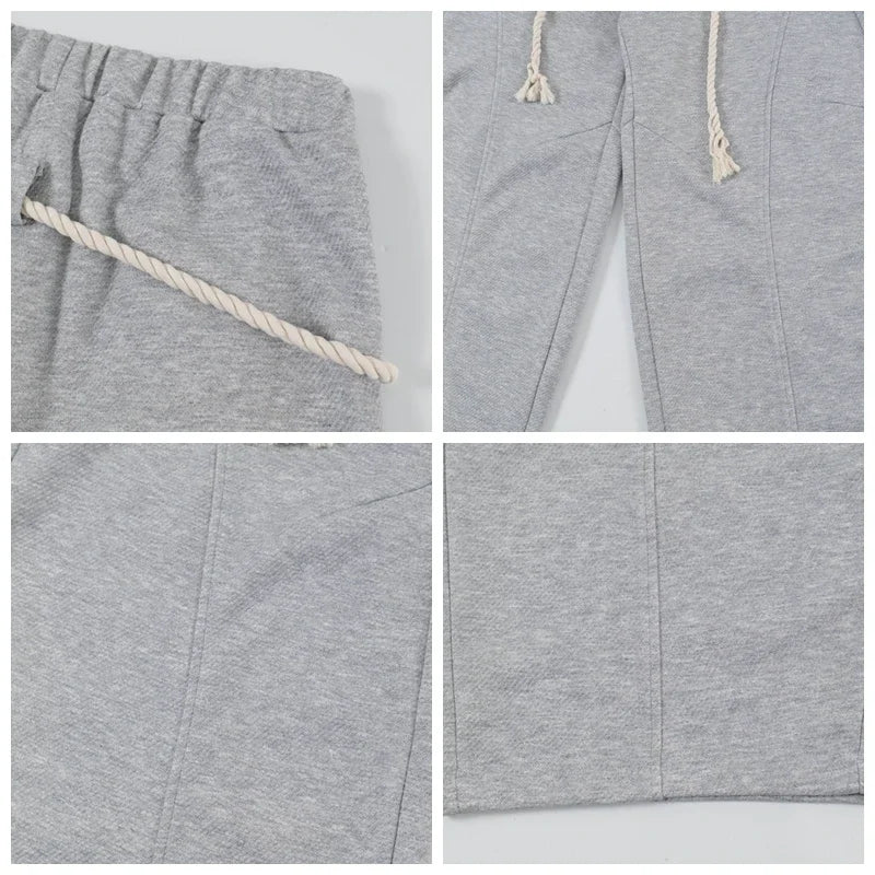 Baggy Sweatpants Men Wide Leg Gray Long Drawstring Casual Baggy Joggers Pants Curved Blade Type Design Lantern Pants Oversized