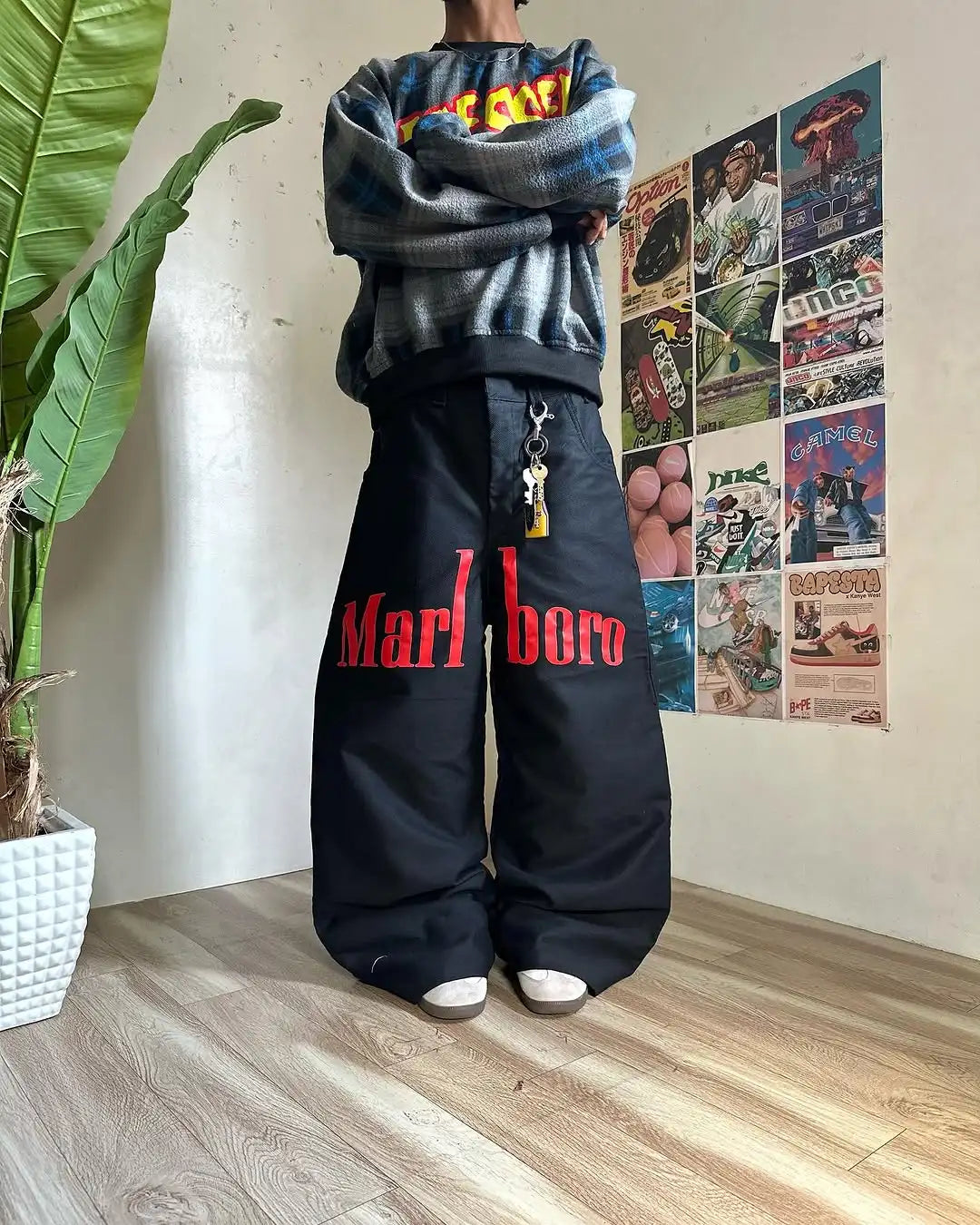 American Baggy Washed Jeans Retro Harajuku Cartoon Print Straight-Shirt-Legging Pants Men Casual Loose Hip Hop Streetwear Women