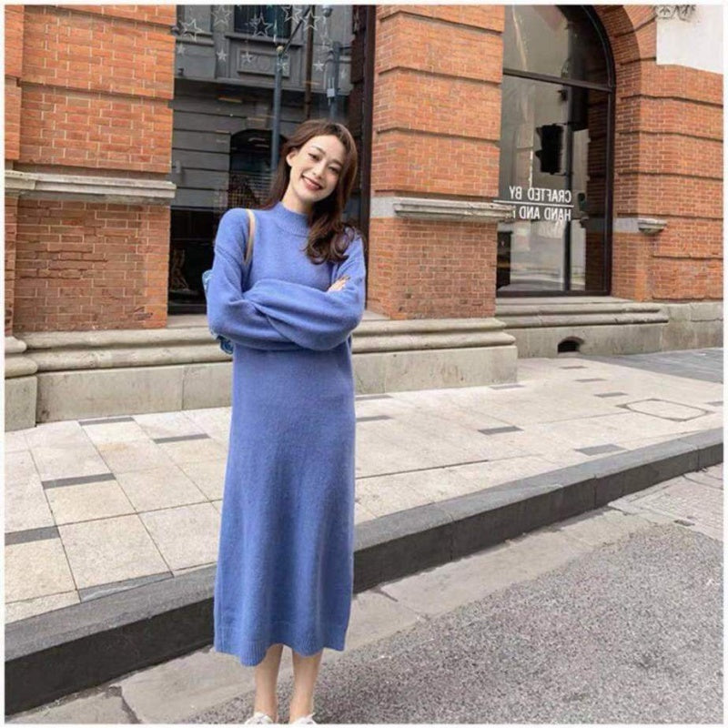 Half High Collar Long Sweater Dress Women Autumn And Winter Base Mid-length