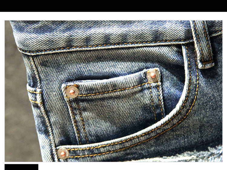 Patchwork Jeans Men's Multi-pocket Skinny Trousers