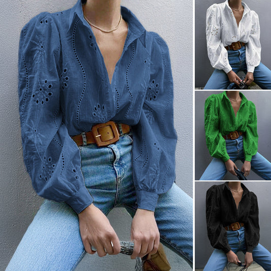 Casual Loose Fashion Hollowed-out Puff Sleeve Cardigan Top Women's Clothing