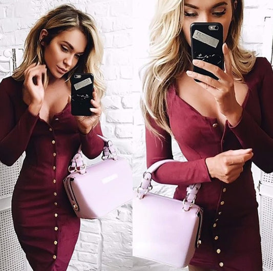 Spring Women Bodycon Slim Long Sleeve Party Cocktail Pencil Mini Dress Sexy Sheath Women Dresses