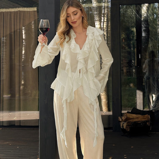 Casual Ruffled Long Sleeve Shirt