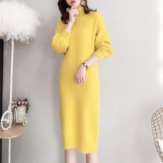 Half High Collar Long Sweater Dress Women Autumn And Winter Base Mid-length