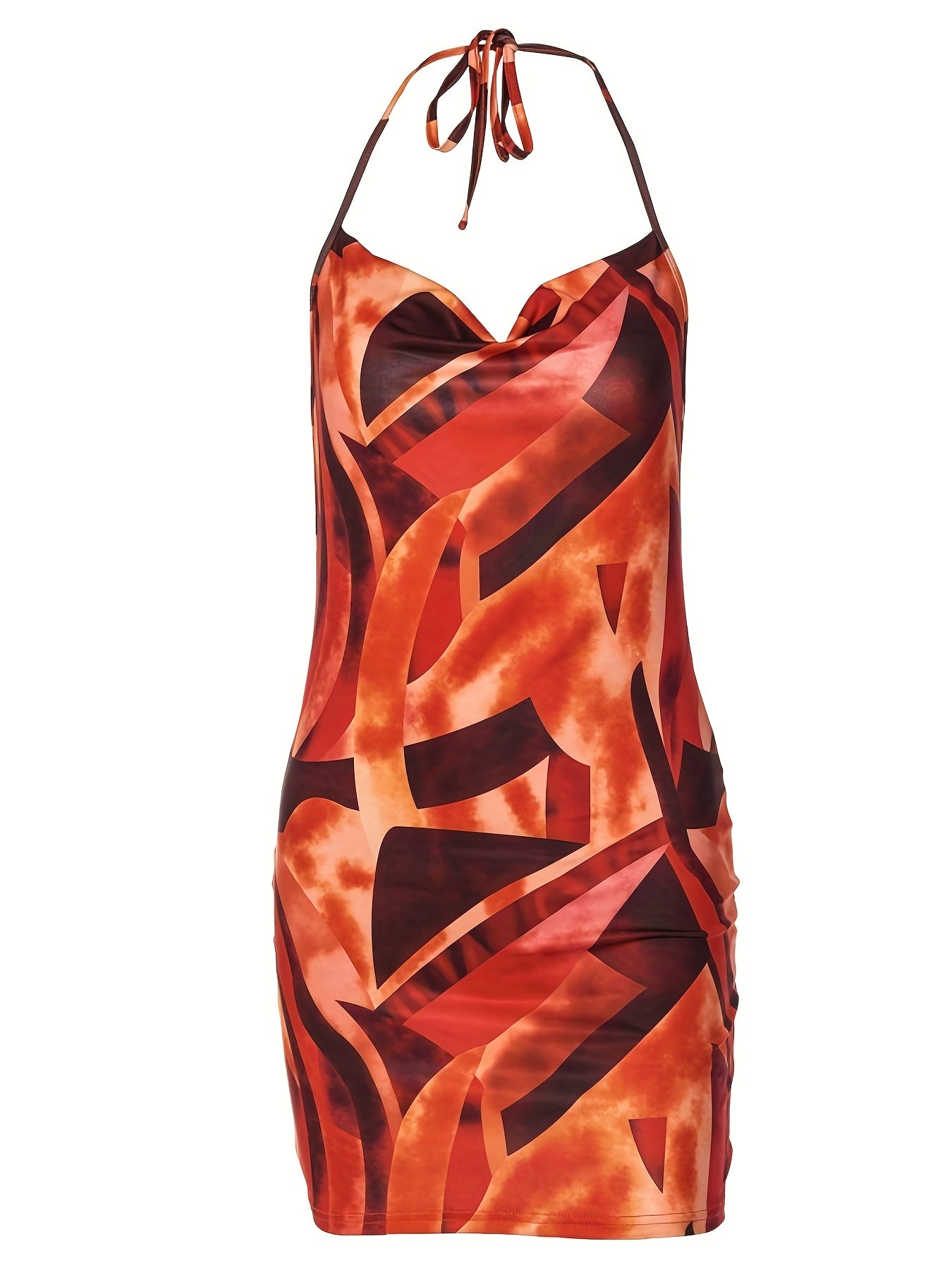 [Floral Print Halter Dress] Floral Print Halter Neck Dress, Sexy Backless Bodycon Dress For Spring & Summer, Women's Clothing