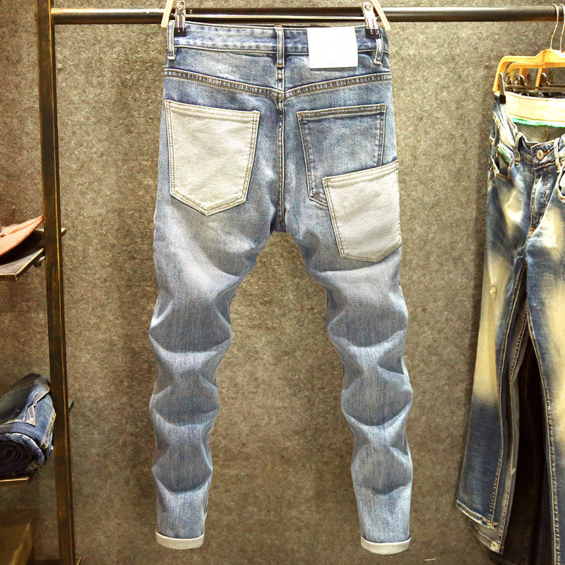 Patchwork Jeans Men's Multi-pocket Skinny Trousers