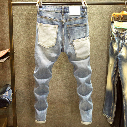 Patchwork Jeans Men's Multi-pocket Skinny Trousers
