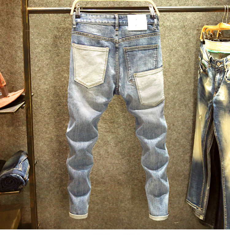Patchwork Jeans Men's Multi-pocket Skinny Trousers