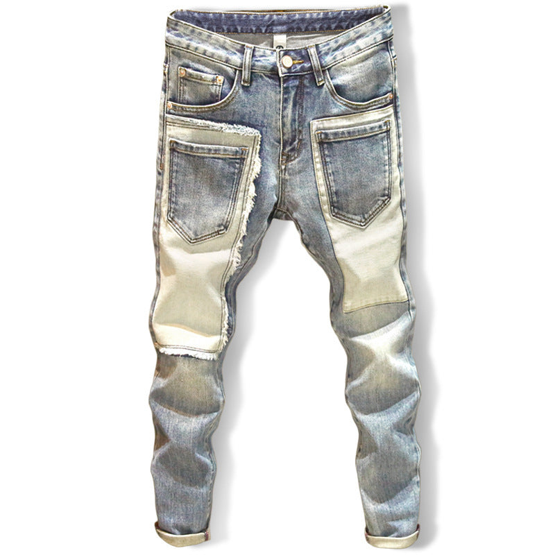 Patchwork Jeans Men's Multi-pocket Skinny Trousers