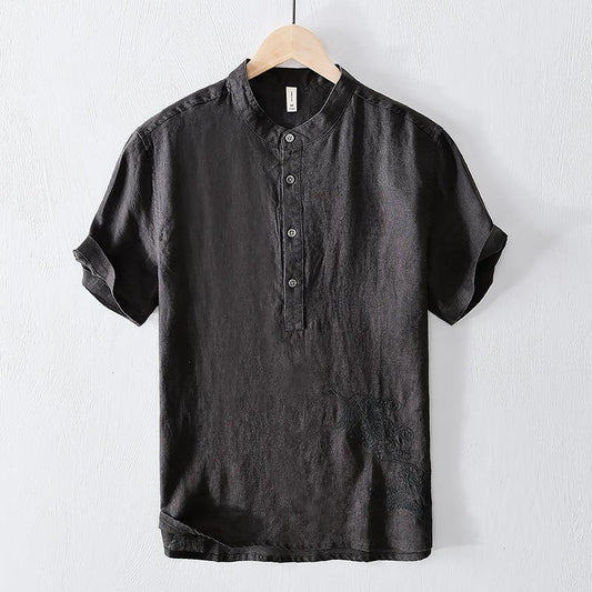 National Men's Embroidered Breathable Solid Color Short Sleeve