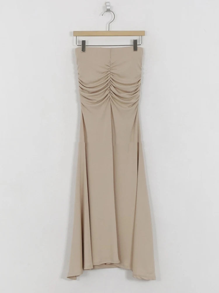 Shirring Satin Skirts for Women High Waisted Skirt 2024 Women A-Line Elegant Skirts Summer Pink Midi Skirt New Korean Style