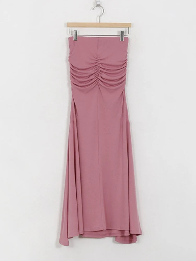Shirring Satin Skirts for Women High Waisted Skirt 2024 Women A-Line Elegant Skirts Summer Pink Midi Skirt New Korean Style