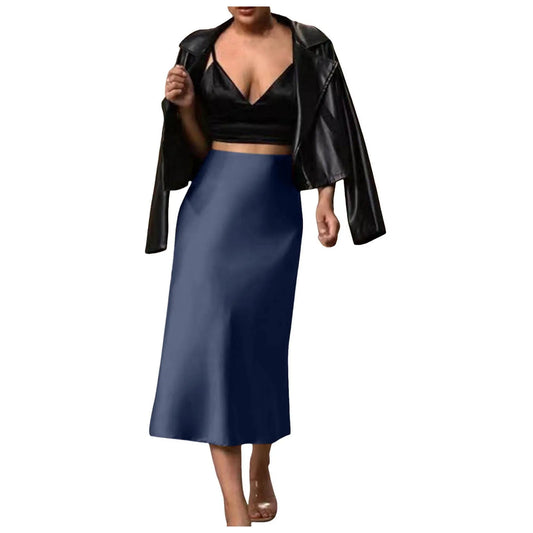 2025 Y2k Casual Women Long Skirt Spring Summer Elastic High Waisted A-Line Casual Female Satin Skirts High Street Lady Skirts