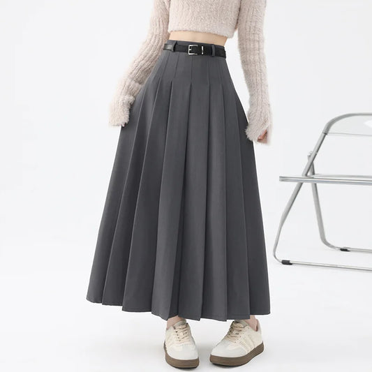 Fashion Skirts for Women Elegant Skirts with Belt Women Pleated Skirts Vintage Long Skirts for Women Clothing Female Streetwear