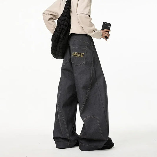 American Baggy Denim Pants Men Scimitar Wide Leg Hip Hop Jeans Man Retro High Street Mens Casual Pants Streetwear Y2K Trousers