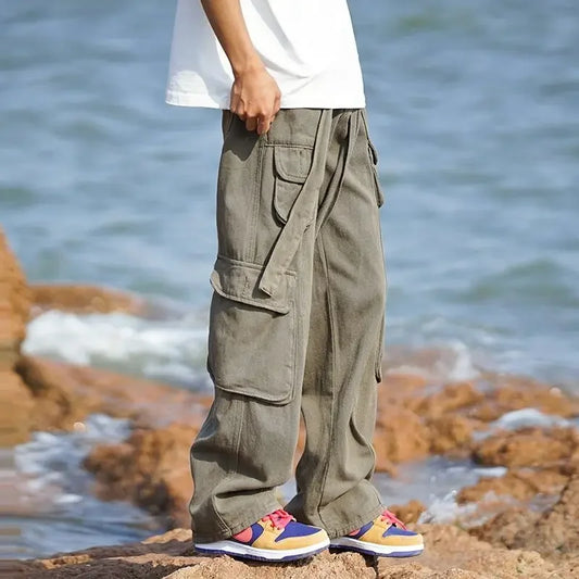 Baggy Multi Pocket Male Trousers Solid Color Men's Cargo Pants Multipockets Slacks Korean Style Emo Cheapest Fashion Regular Fit