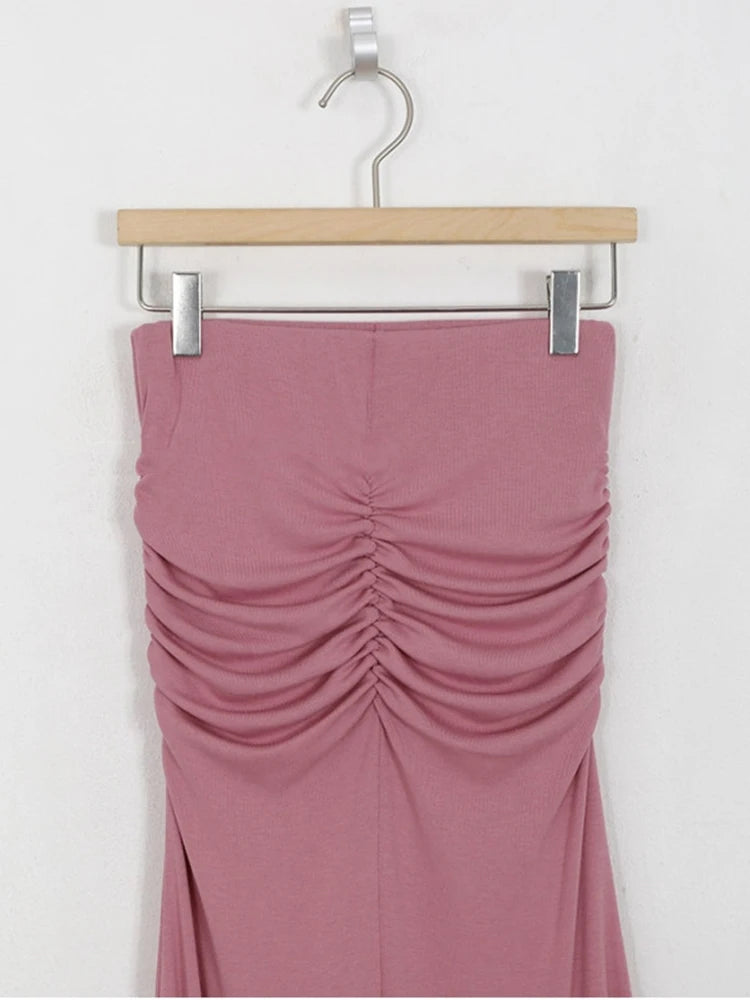 Shirring Satin Skirts for Women High Waisted Skirt 2024 Women A-Line Elegant Skirts Summer Pink Midi Skirt New Korean Style