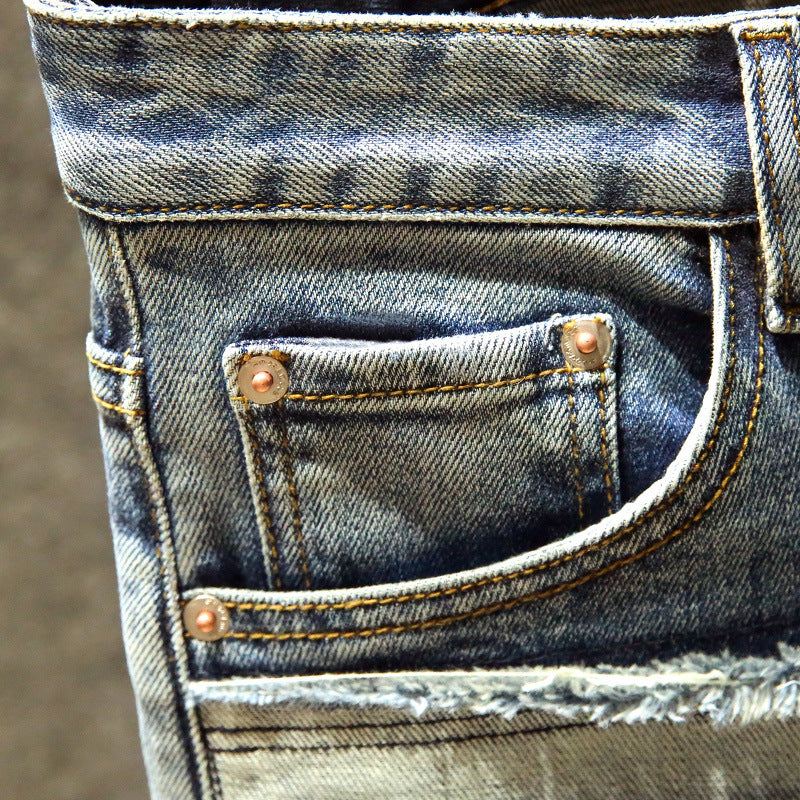 Patchwork Jeans Men's Multi-pocket Skinny Trousers